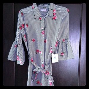 BNWT! Calvin Klein Belted Floral Shirt Dress Sz. 8